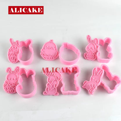 Cookies Cutters Bunny Rabbit Egg Dough Stamp Plastic 3D Cartoon Pressable Biscuit Mold Easter Kitchen Baking Pastry Bakeware